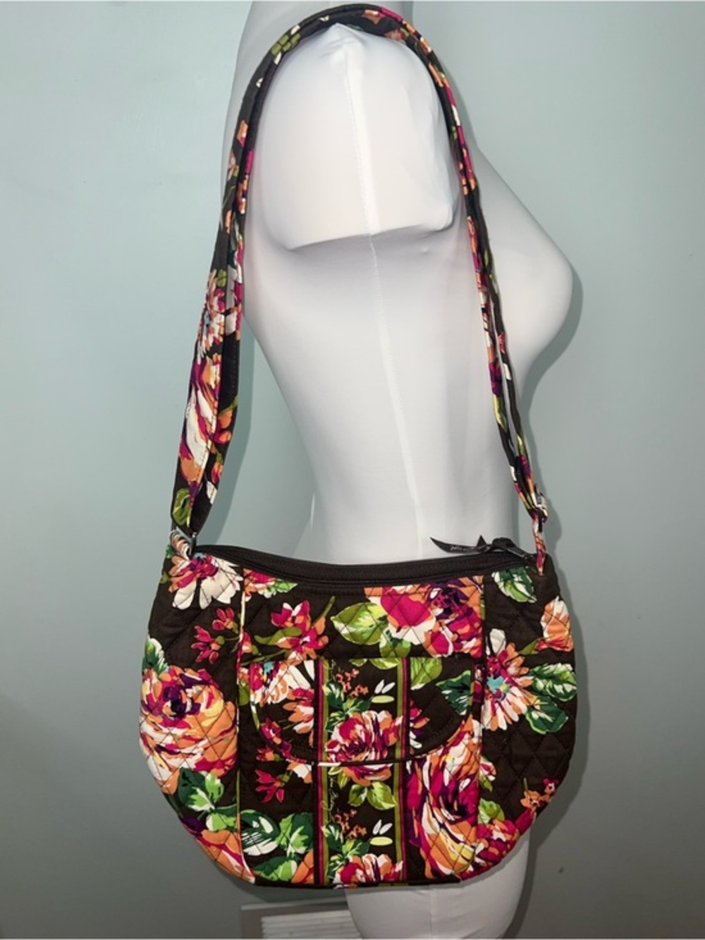 Vera Bradley Floral Crossbody Shoulder Bag Brown Multicolor Quilted Purse